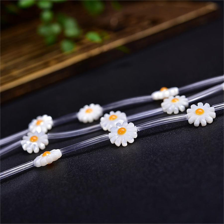 Natural Shell Daisy Flower Beads Strands Loose Beads Jewelry DIY Bracelets