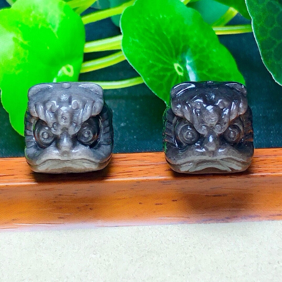 Natural Silver Sheen Obsidian Lion Head Jewelry Charms Beads Pendants