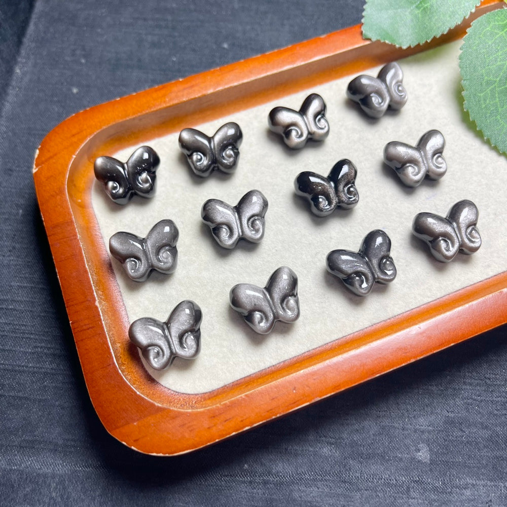 Natural Silver Sheen Obsidian Butterfly Jewelry Charms Beads Pendants