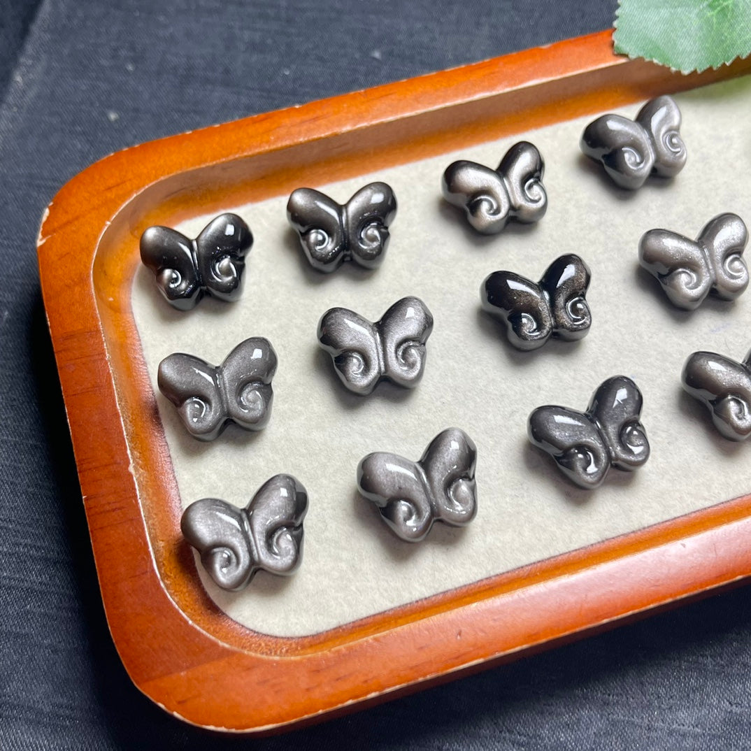 Natural Silver Sheen Obsidian Butterfly Jewelry Charms Beads Pendants