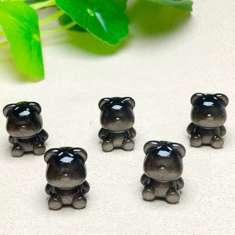 Natural Silver Sheen Obsidian Gummy Bear Jewelry Charms Beads Pendants