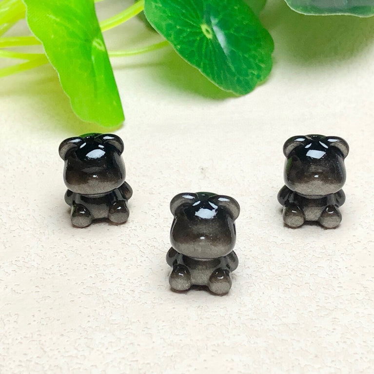 Natural Silver Sheen Obsidian Gummy Bear Jewelry Charms Beads Pendants