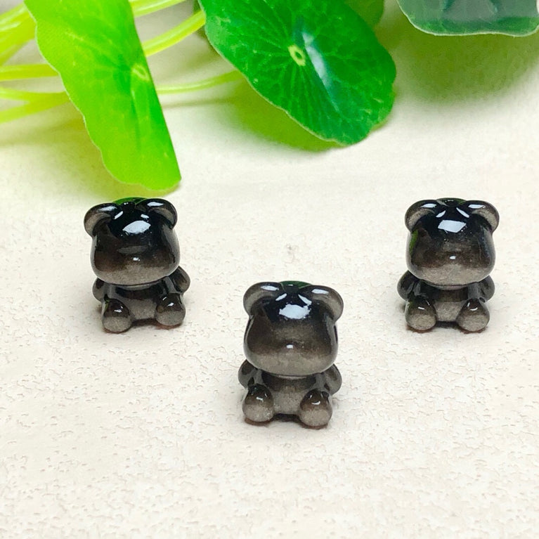 Natural Silver Sheen Obsidian Gummy Bear Jewelry Charms Beads Pendants