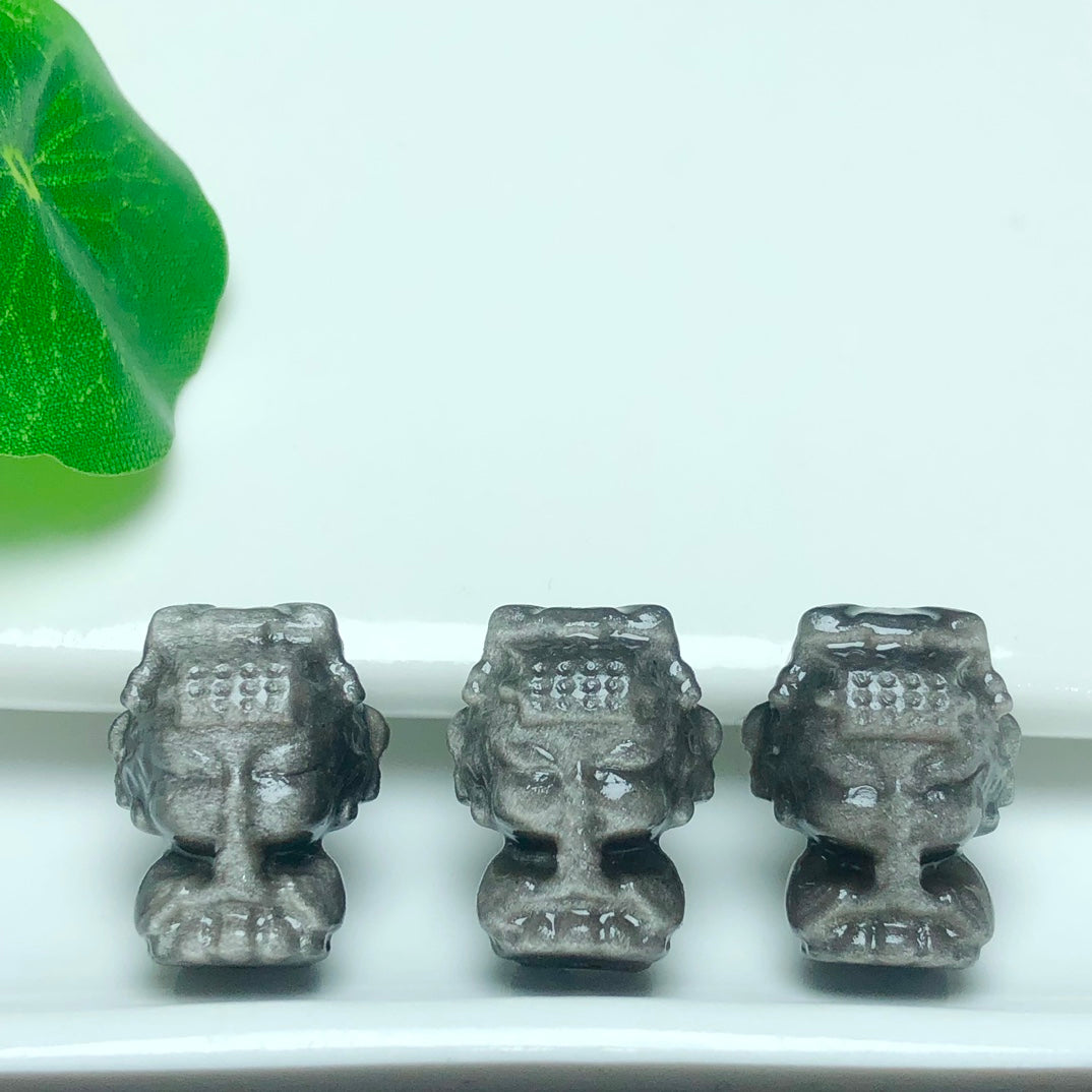 Natural Silver Sheen Obsidian Mazu Jewelry Charms Beads Pendants