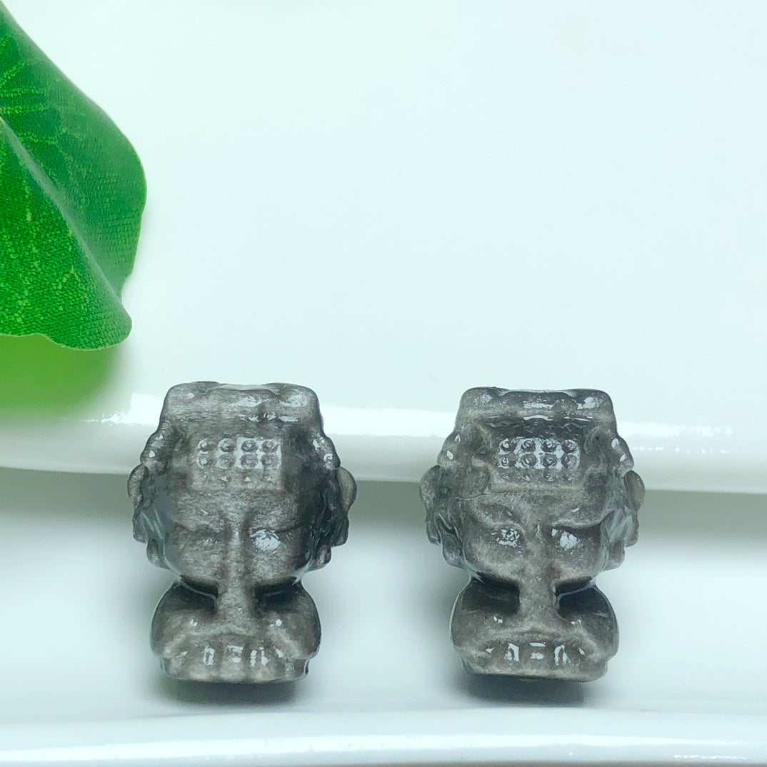 Natural Silver Sheen Obsidian Mazu Jewelry Charms Beads Pendants