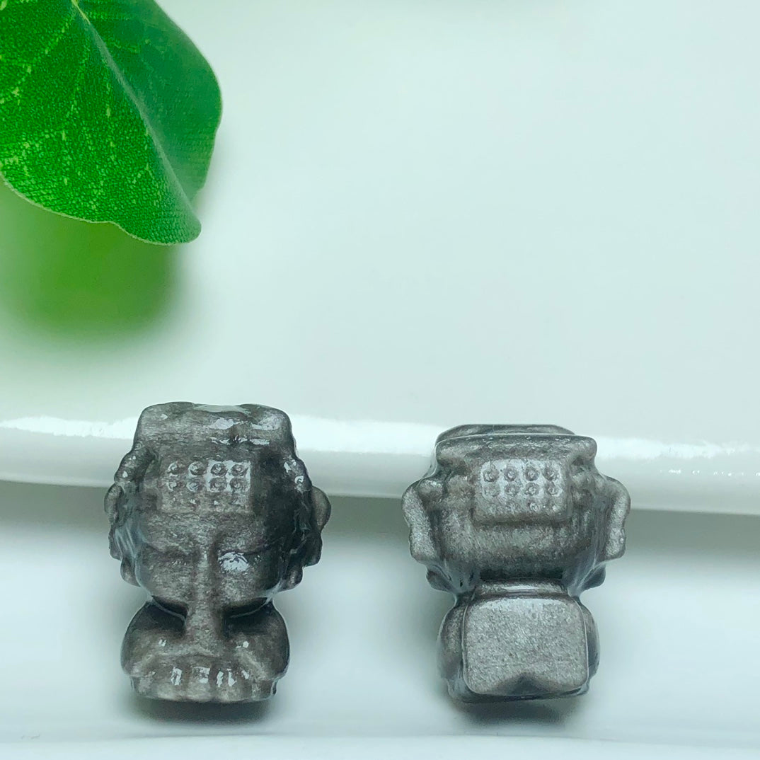 Natural Silver Sheen Obsidian Mazu Jewelry Charms Beads Pendants