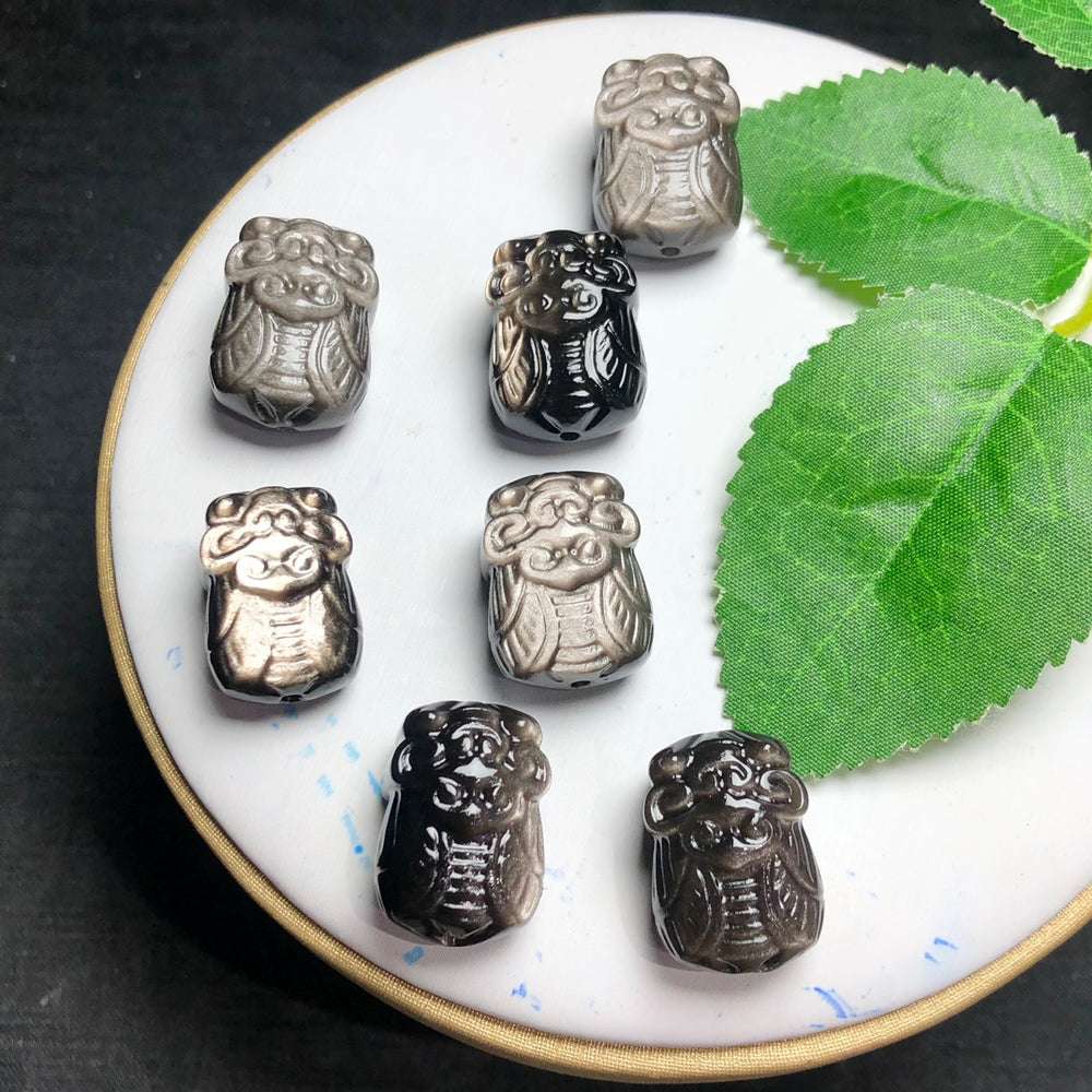 Natural Silver Sheen Obsidian Cicada Jewelry Charms Beads Pendants