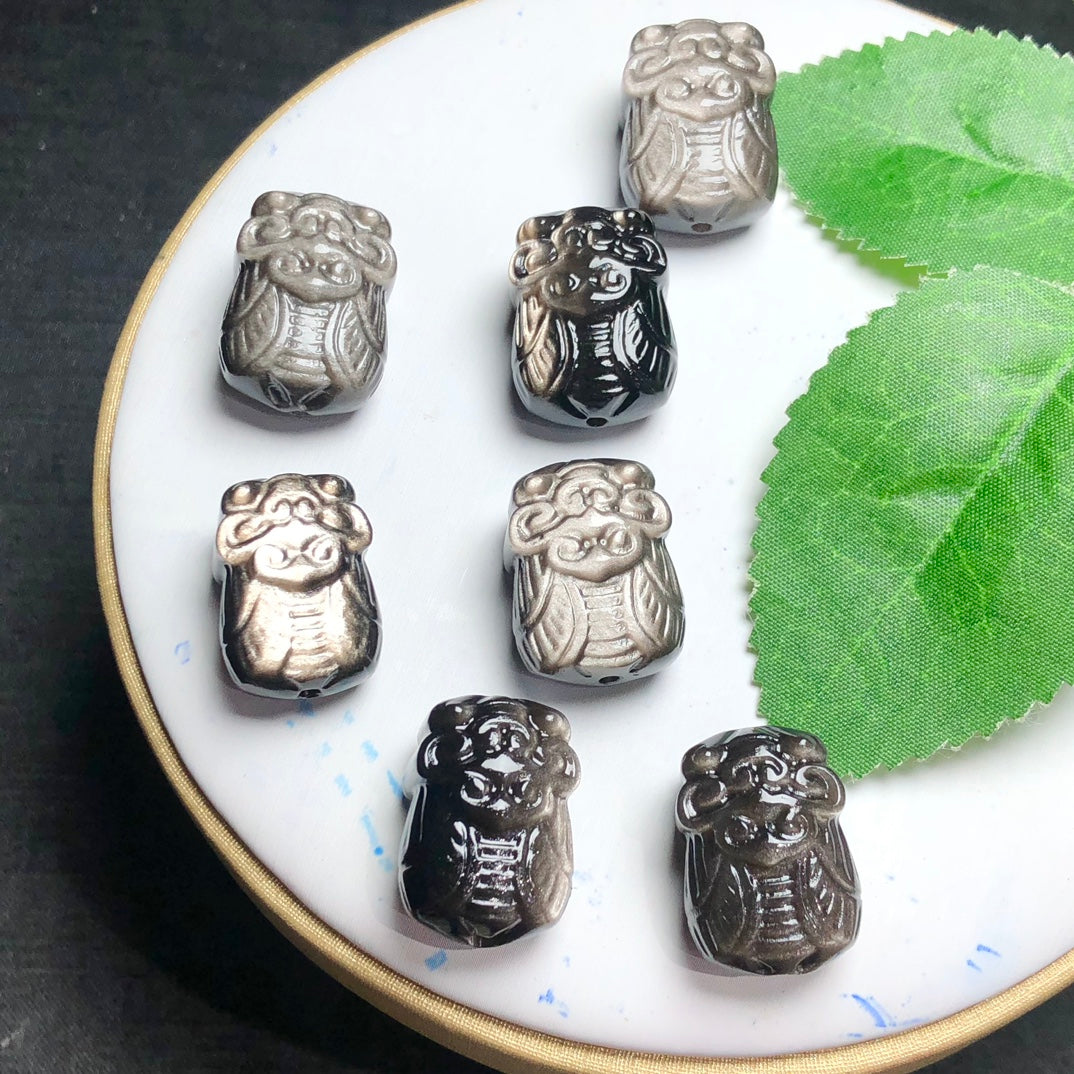 Natural Silver Sheen Obsidian Cicada Jewelry Charms Beads Pendants