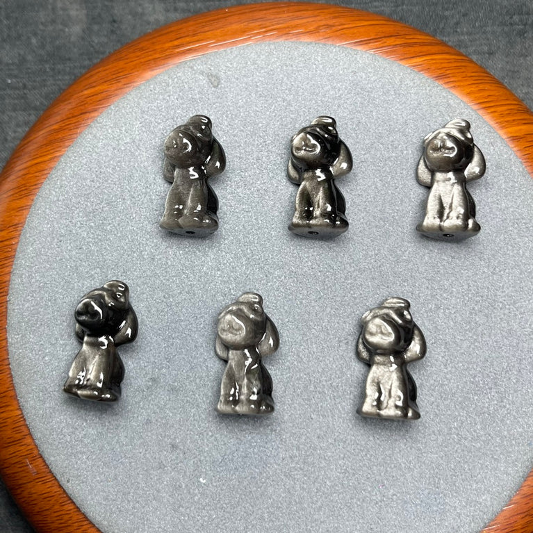 Natural Silver Sheen Obsidian Pilot Dog Jewelry Charms Beads Pendants