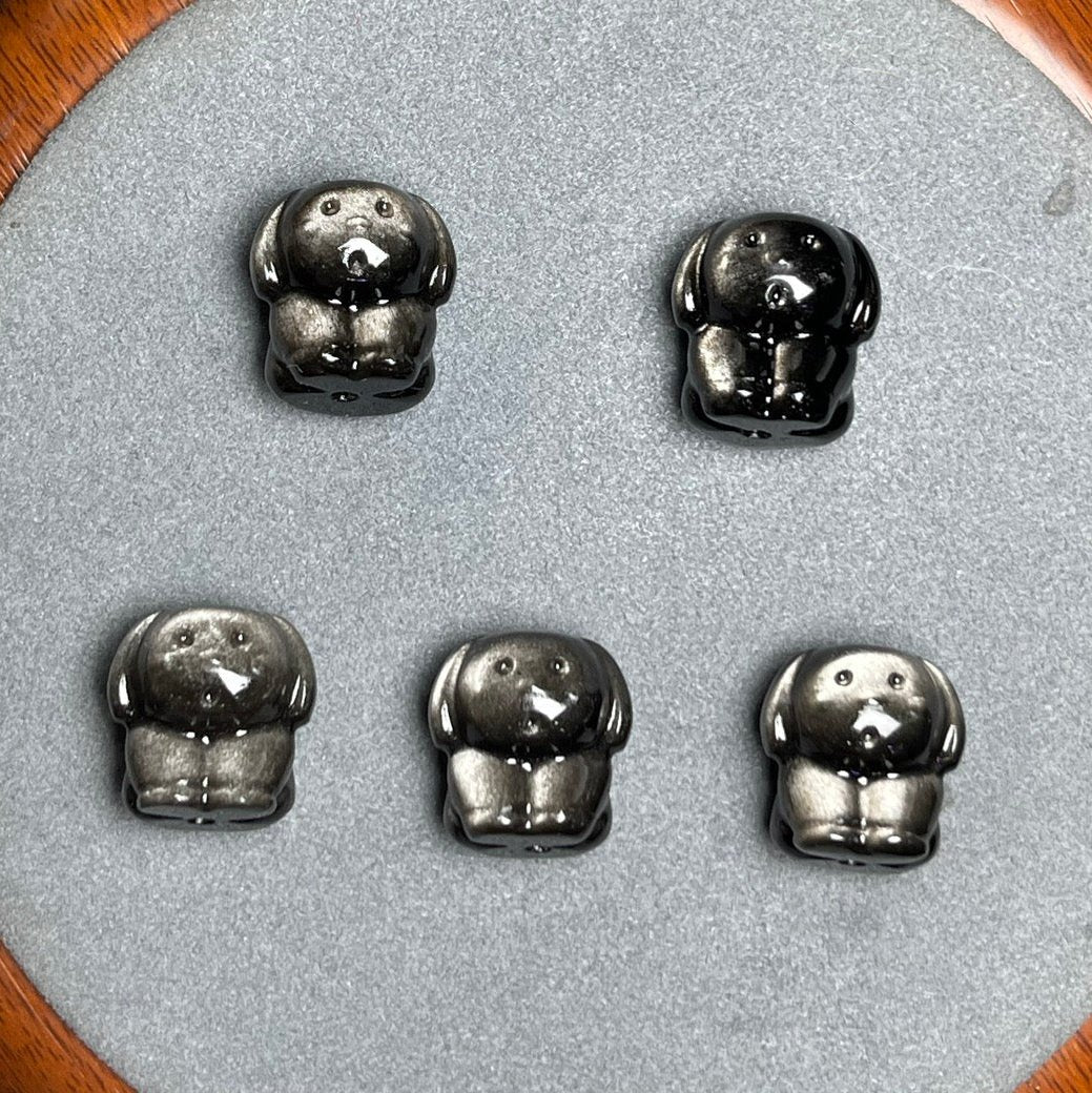 Natural Silver Sheen Obsidian Dog Jewelry Charms Beads Pendants