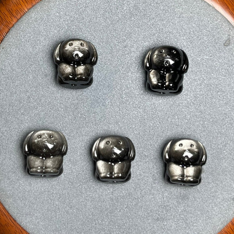 Natural Silver Sheen Obsidian Dog Jewelry Charms Beads Pendants