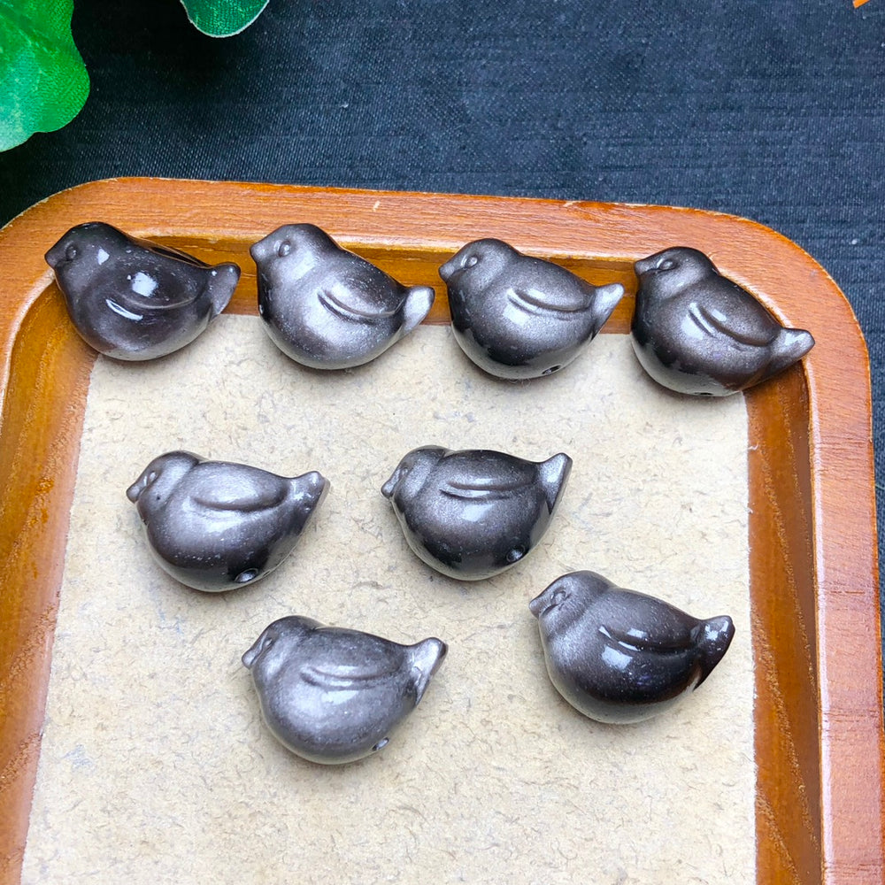 Natural Silver Sheen Obsidian Bird Jewelry Charms Beads Pendants