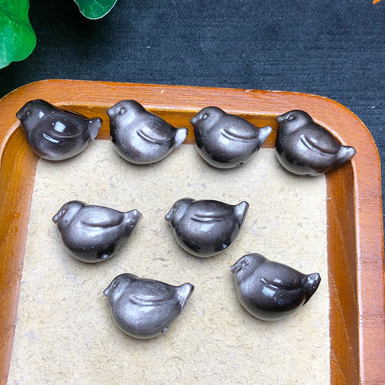 Natural Silver Sheen Obsidian Bird Jewelry Charms Beads Pendants