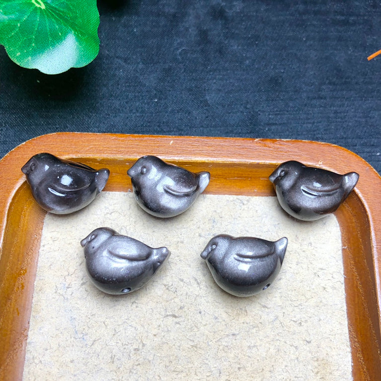 Natural Silver Sheen Obsidian Bird Jewelry Charms Beads Pendants