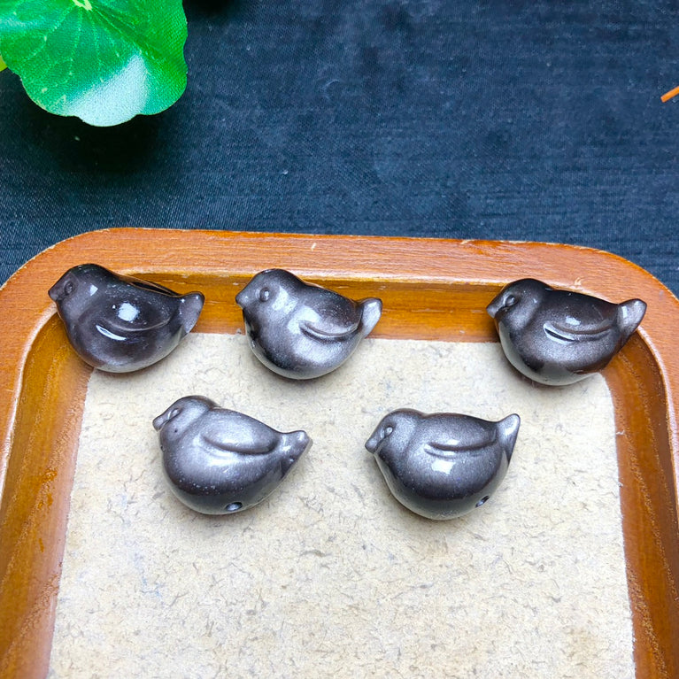 Natural Silver Sheen Obsidian Bird Jewelry Charms Beads Pendants