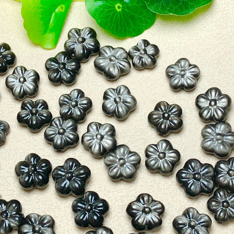 Natural Silver Sheen Obsidian Flower Jewelry Charms Beads Pendants