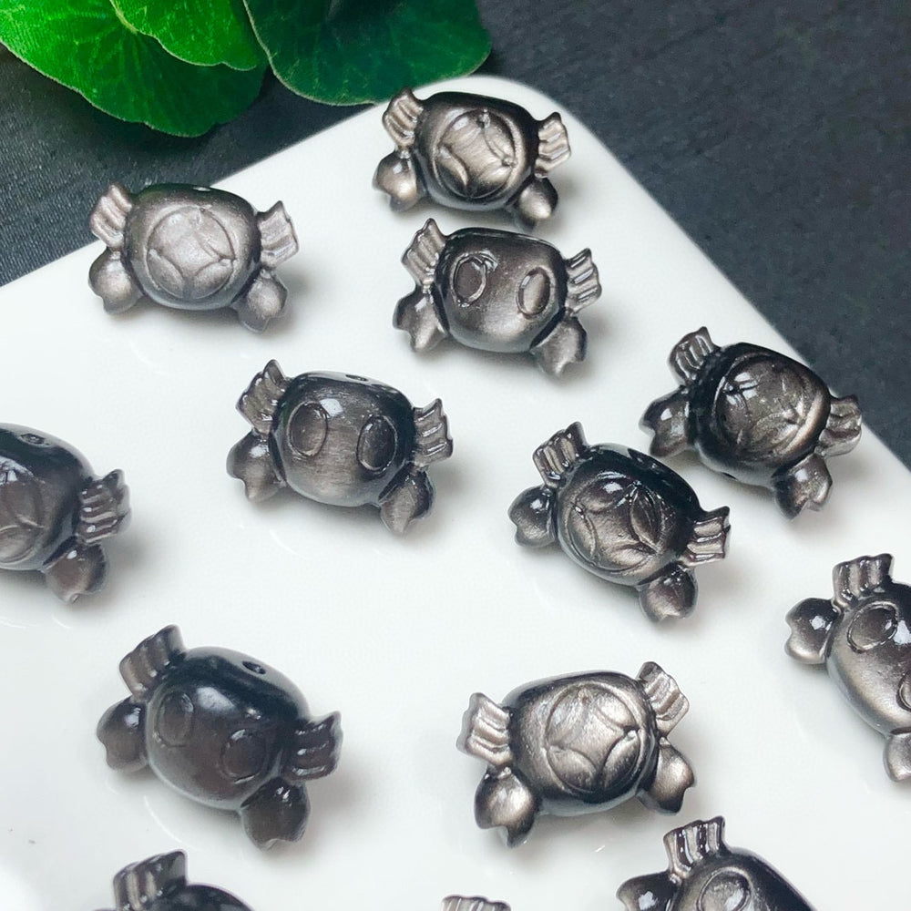 Natural Silver Sheen Obsidian Crab Jewelry Charms Beads Pendants