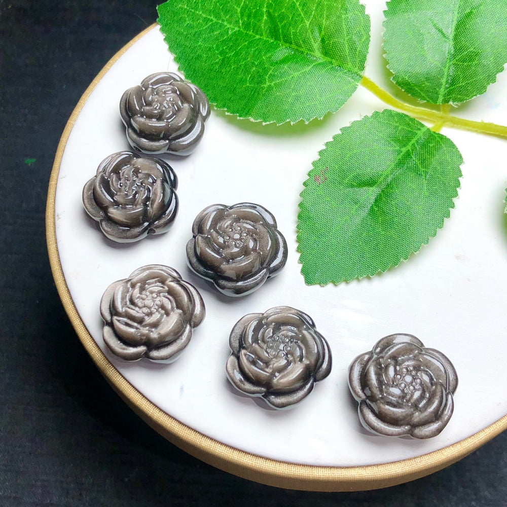 Natural Silver Sheen Obsidian Peony Flower Jewelry Charms Beads Pendants