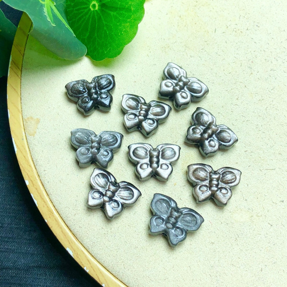 Natural Silver Sheen Obsidian Butterfly Jewelry Charms Beads Pendants