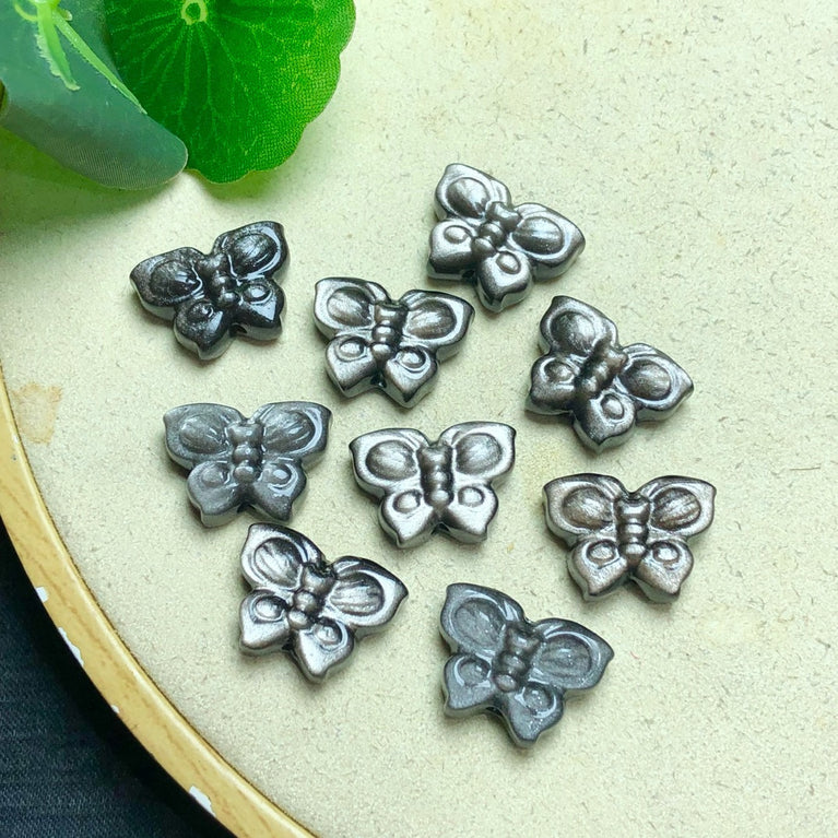 Natural Silver Sheen Obsidian Butterfly Jewelry Charms Beads Pendants