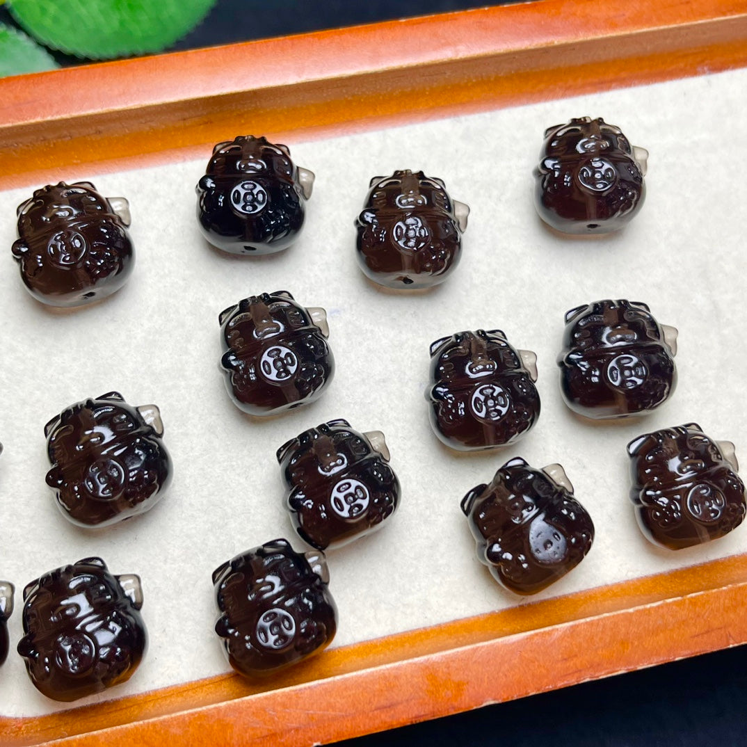 Natural Icy Obsidian Fortune Cat Jewelry Charms Beads Pendants