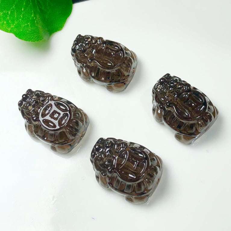 Natural Icy Obsidian Dragon Turtle Jewelry Charms Beads Pendants