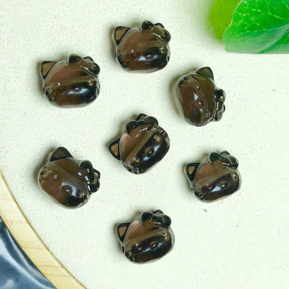 Natural Icy Obsidian Hello Kitty Head Jewelry Charms Beads Pendants