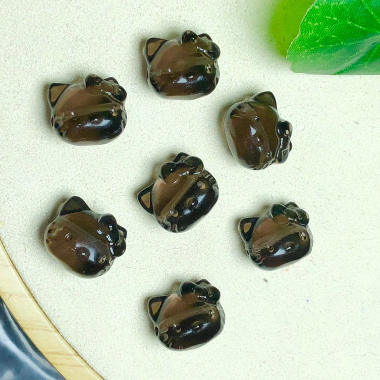 Natural Icy Obsidian Hello Kitty Head Jewelry Charms Beads Pendants