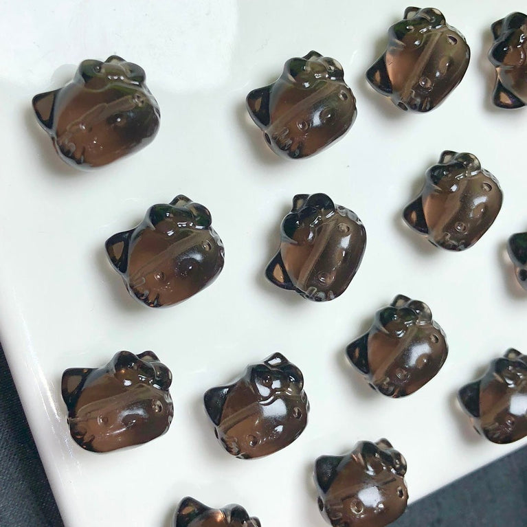 Natural Icy Obsidian Hello Kitty Head Jewelry Charms Beads Pendants