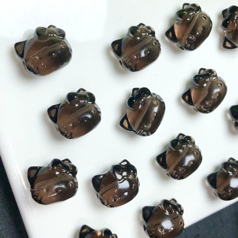 Natural Icy Obsidian Hello Kitty Head Jewelry Charms Beads Pendants