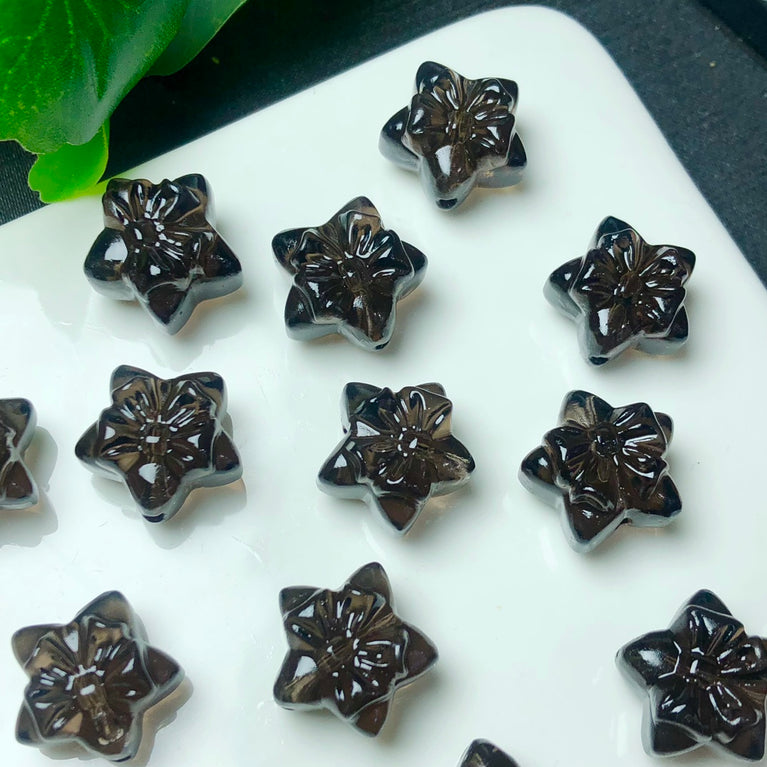 Natural Icy Obsidian Star with Bow Jewelry Charms Beads Pendants