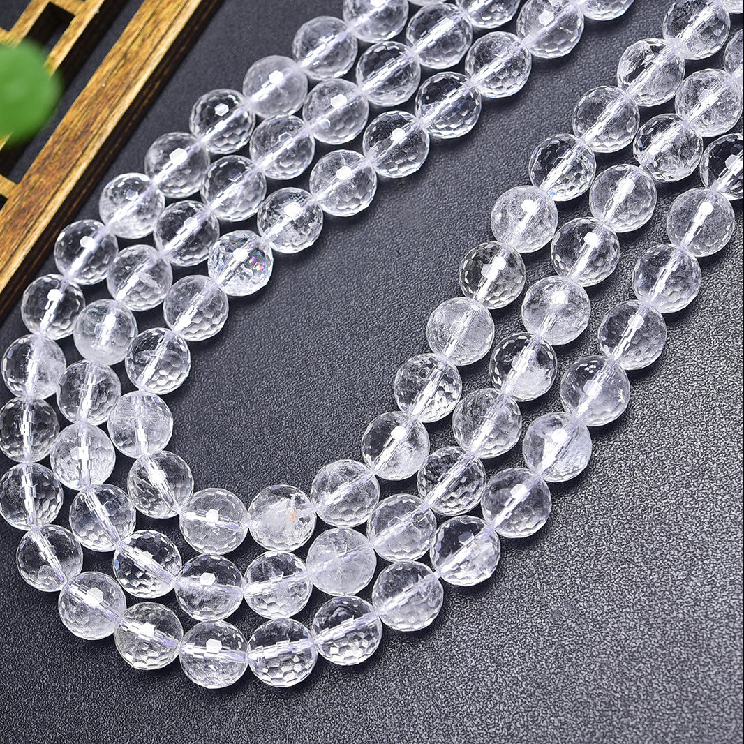 Natural Faceted Clear Quartz 128 Faces Cut Beads Strands Loose Beads