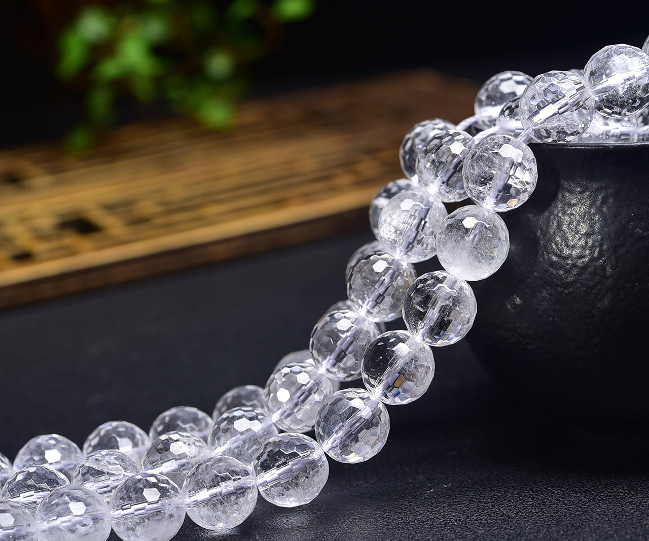 Natural Faceted Clear Quartz 128 Faces Cut Beads Strands Loose Beads