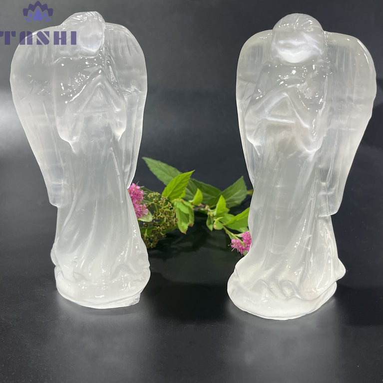 13CM Selenite Angel Carving Natural Crystal Healing Stone Home Decoration