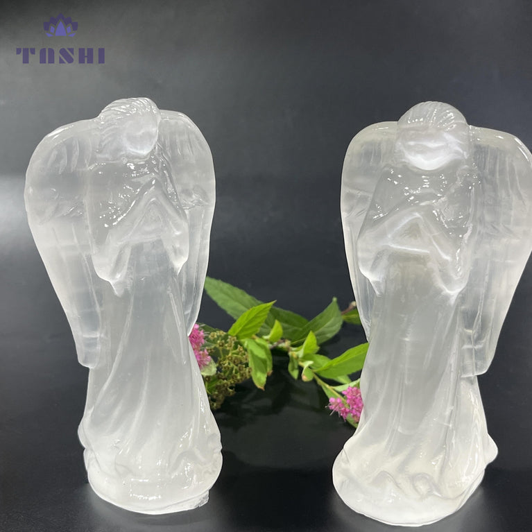 13CM Selenite Angel Carving Natural Crystal Healing Stone Home Decoration