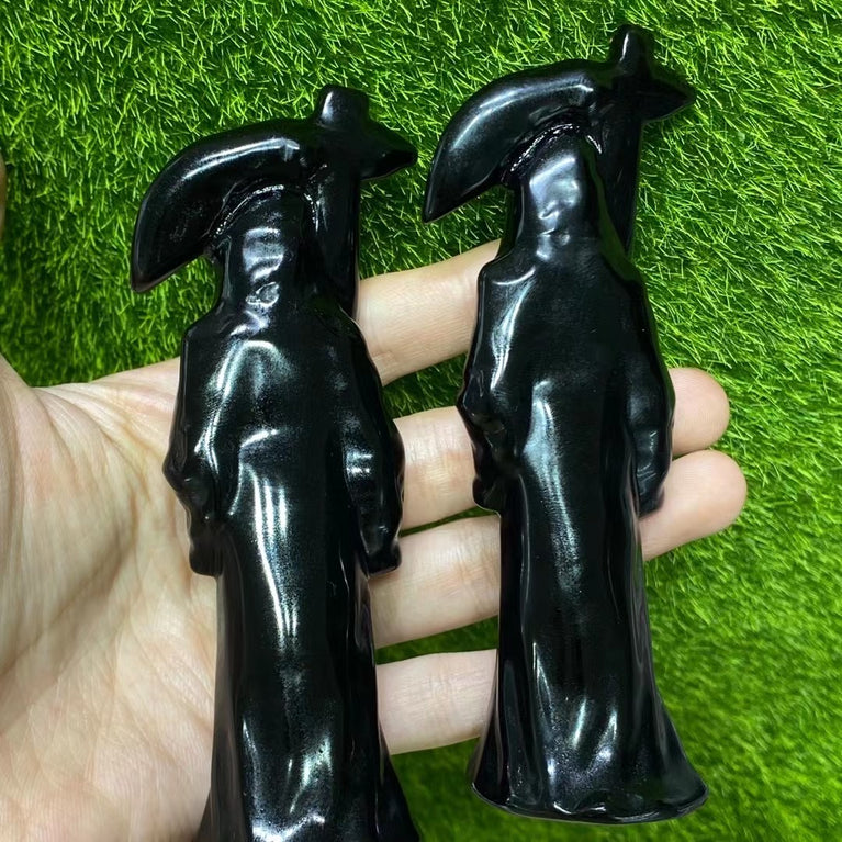 12CM Black Obsidian Reaper Carving Natural Crystal