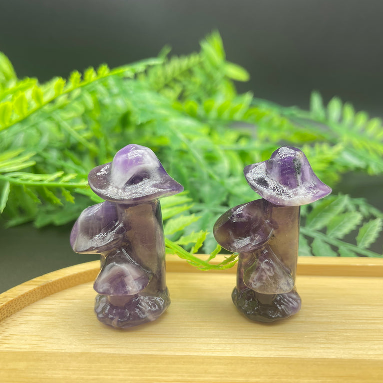 4CM Triple Mushroom Natural Crystal Carvings