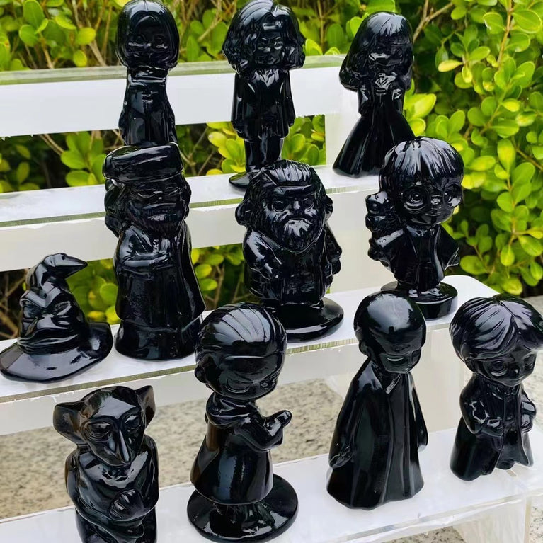 8CM Black Obsidian Harry Potter Figure Series Natural Crystal Carving