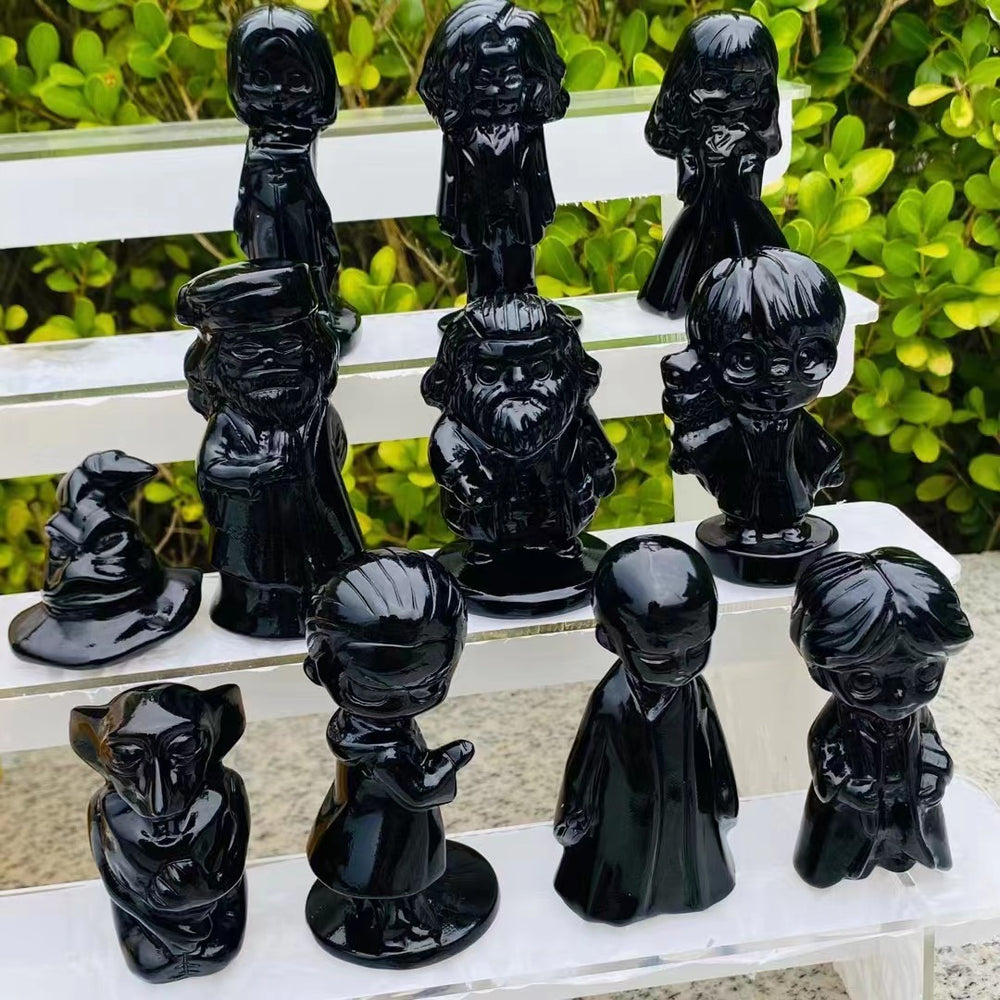 8CM Black Obsidian Harry Potter Figure Series Natural Crystal Carving