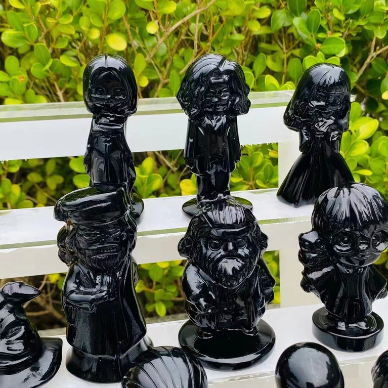 8CM Black Obsidian Harry Potter Figure Series Natural Crystal Carving