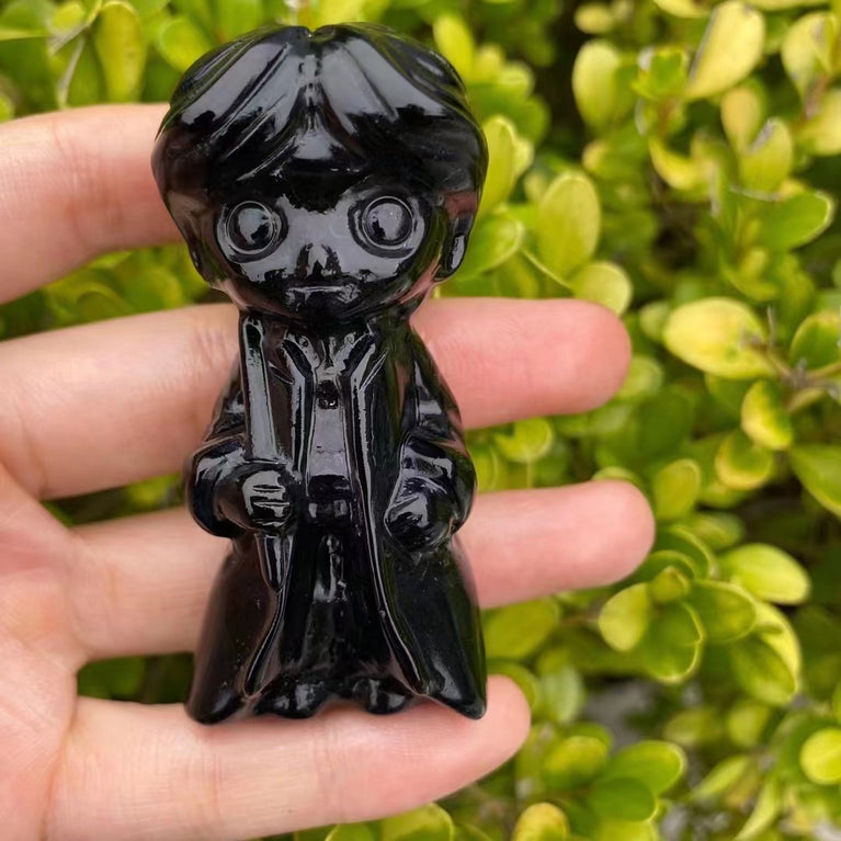 8CM Black Obsidian Harry Potter Figure Series Natural Crystal Carving