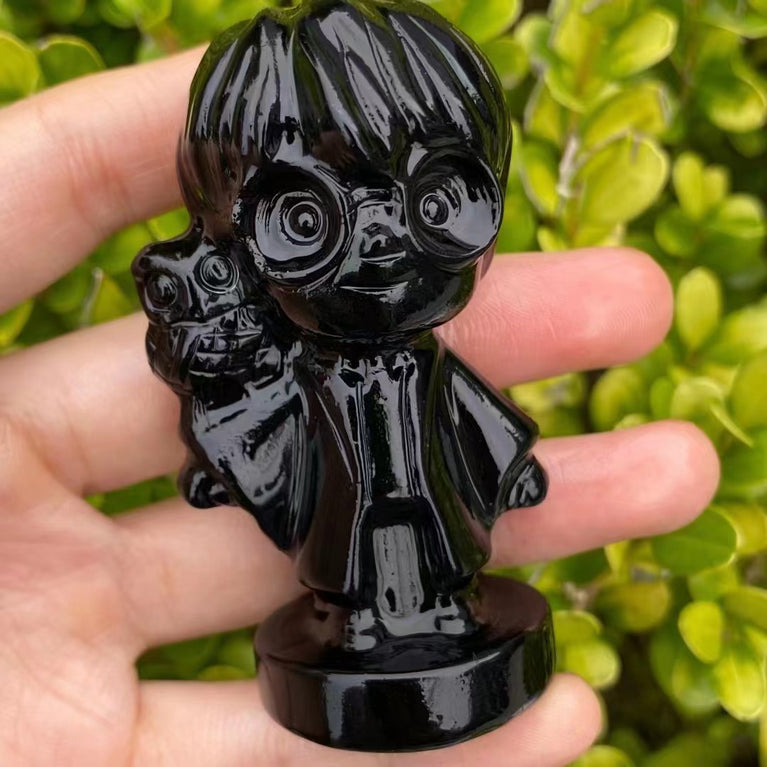 8CM Black Obsidian Harry Potter Figure Series Natural Crystal Carving