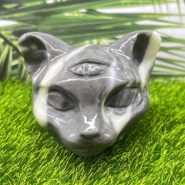 5CM Cat Head Carving Natural Crystal