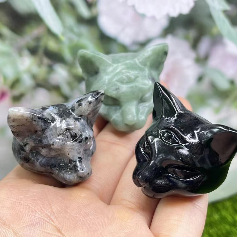 5CM Cat Head Carving Natural Crystal