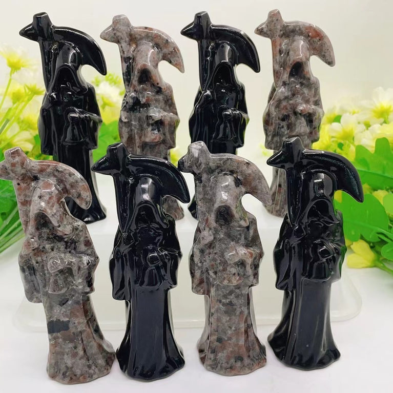 12CM Black Obsidian Reaper Carving Natural Crystal