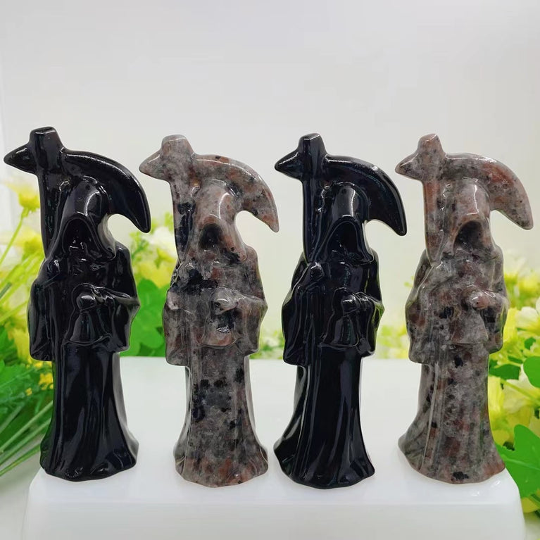 12CM Black Obsidian Reaper Carving Natural Crystal