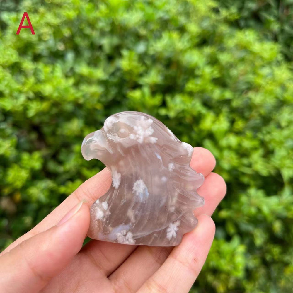 5CM Flower Agate Eagle Head Carving Natural Crystal Carving