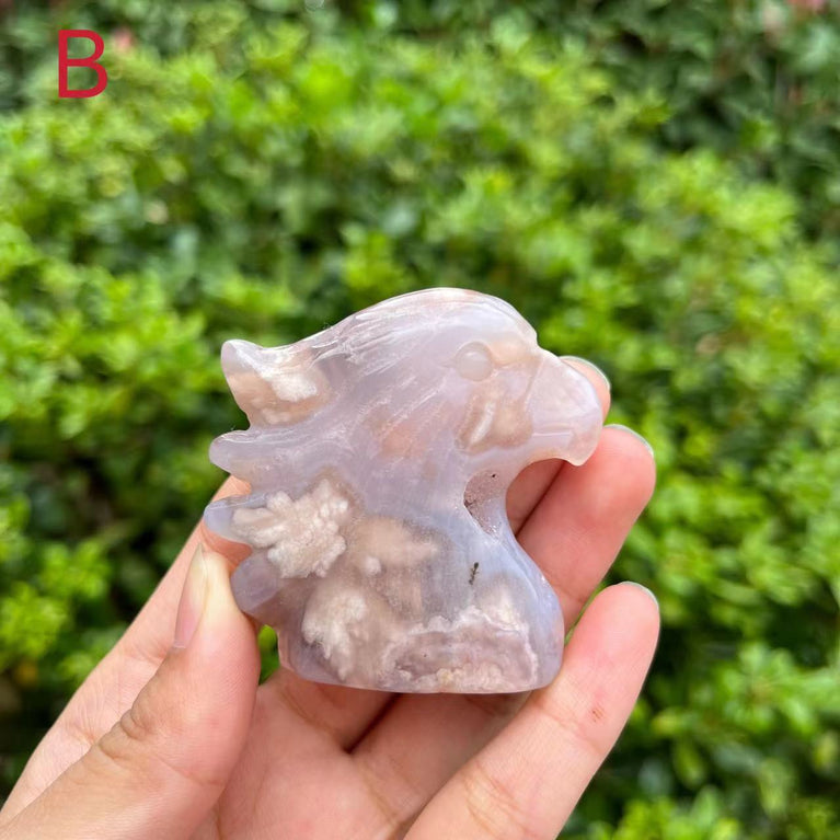 5CM Flower Agate Eagle Head Carving Natural Crystal Carving