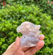 5CM Flower Agate Eagle Head Carving Natural Crystal Carving