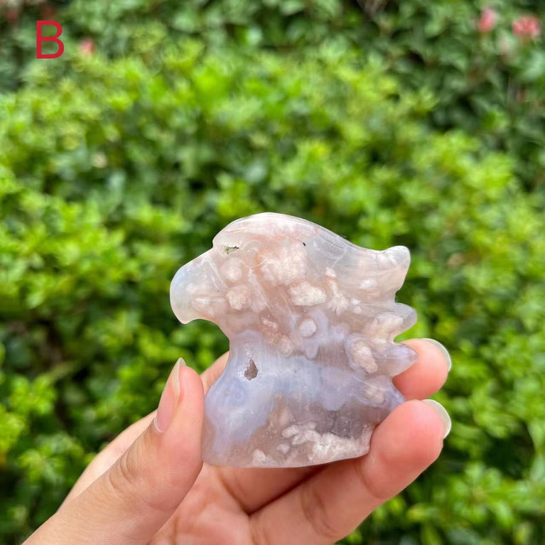 5CM Flower Agate Eagle Head Carving Natural Crystal Carving